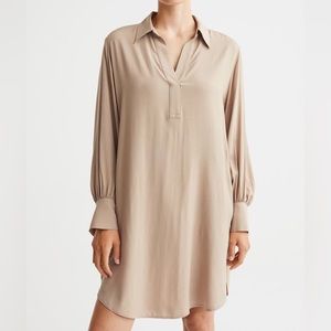 Beige Balloon-Sleeved Shirt Dress